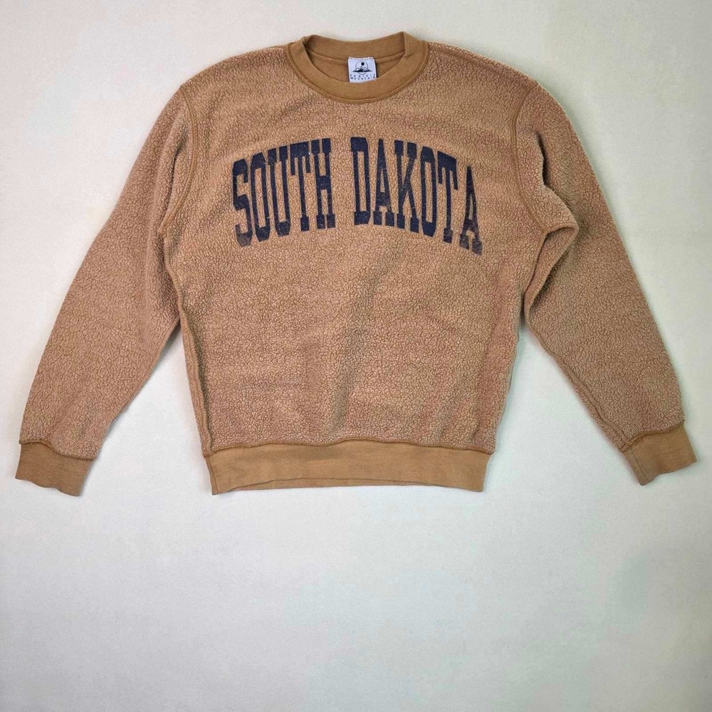 Vtg Prairie Mountain South Dakota Sherpa Fleece Sweatshirt Orange Brown Small